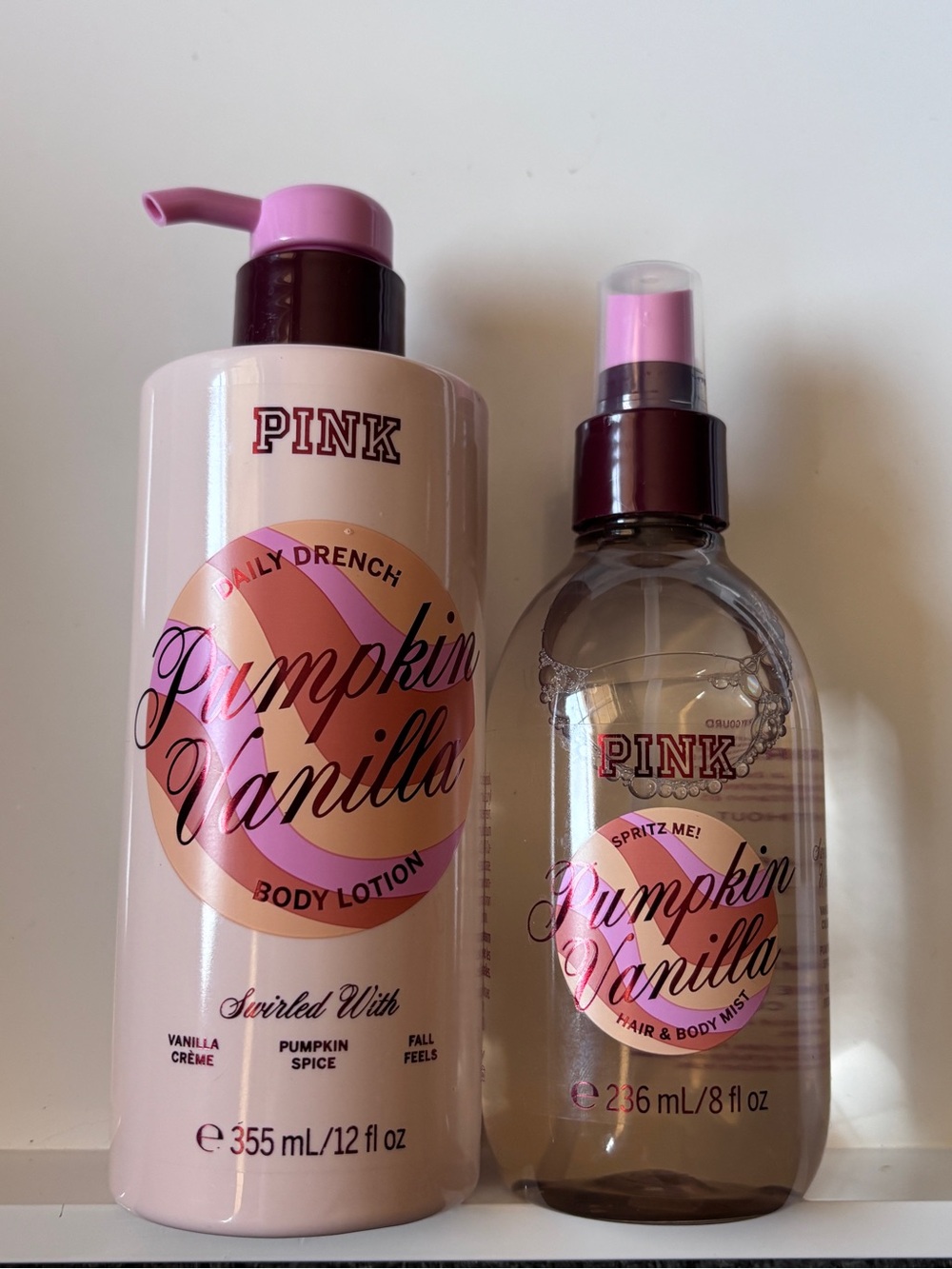 PINK Pumpkin Vanilla Body Lotion & Hair Body Mist Set NEW